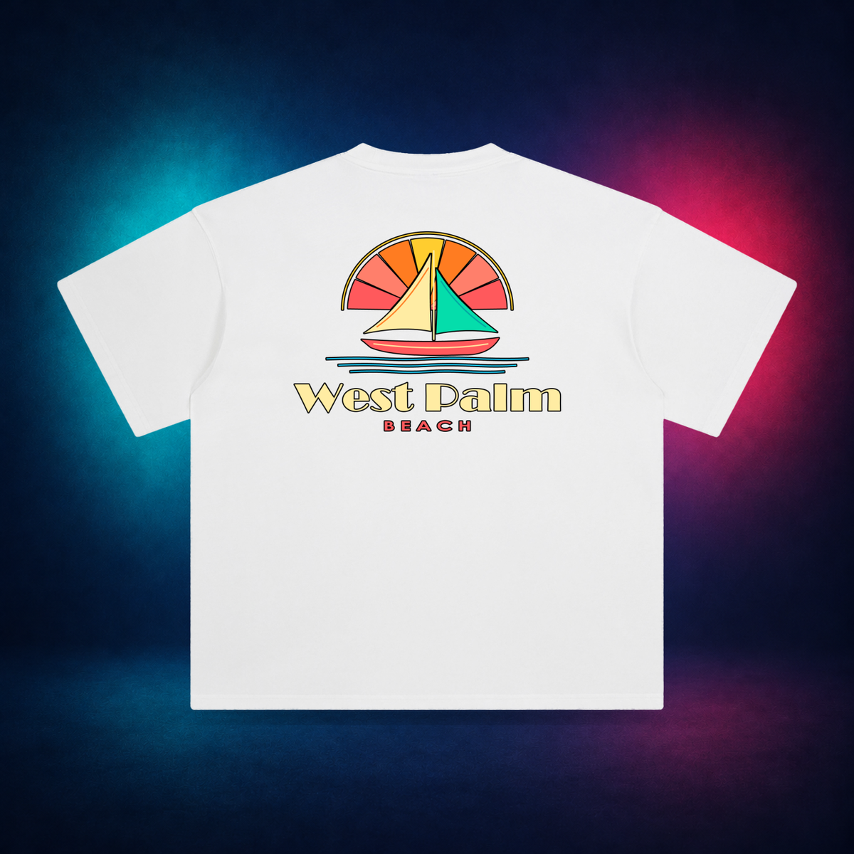 West Palm Beach — White — large back print | Vision Neon midnight studio