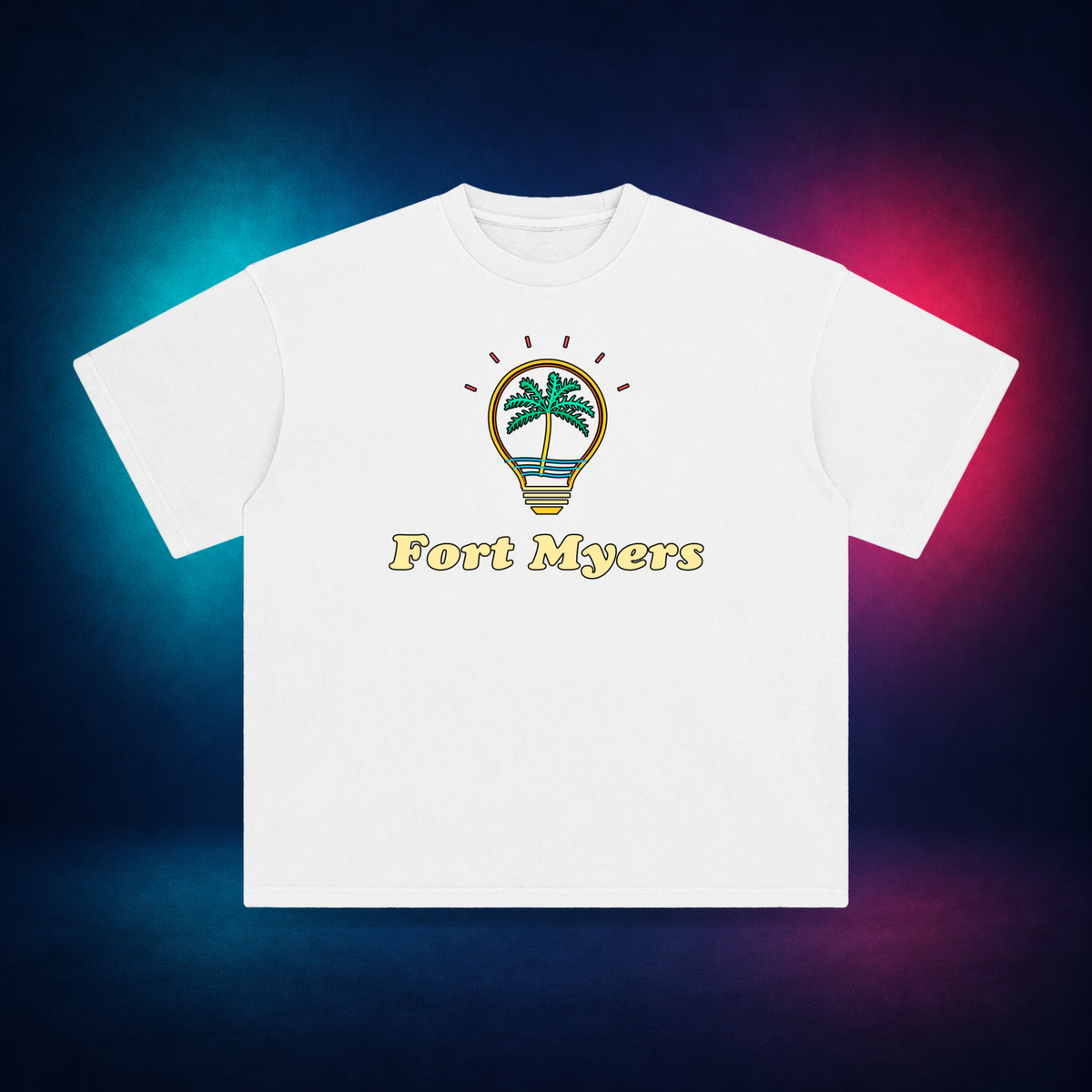 Fort Myers — White — front only print | Vision Neon midnight studio