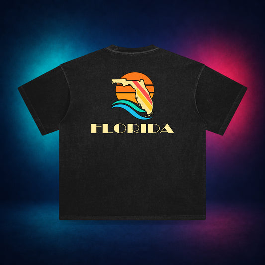 Florida Sunset State — Retro Black — back only print | Vision Neon midnight studio