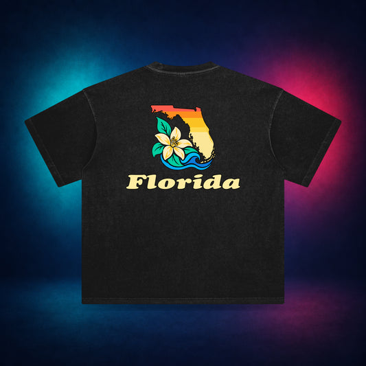 Florida Blossom State — Retro Black — back only print | Vision Neon midnight studio