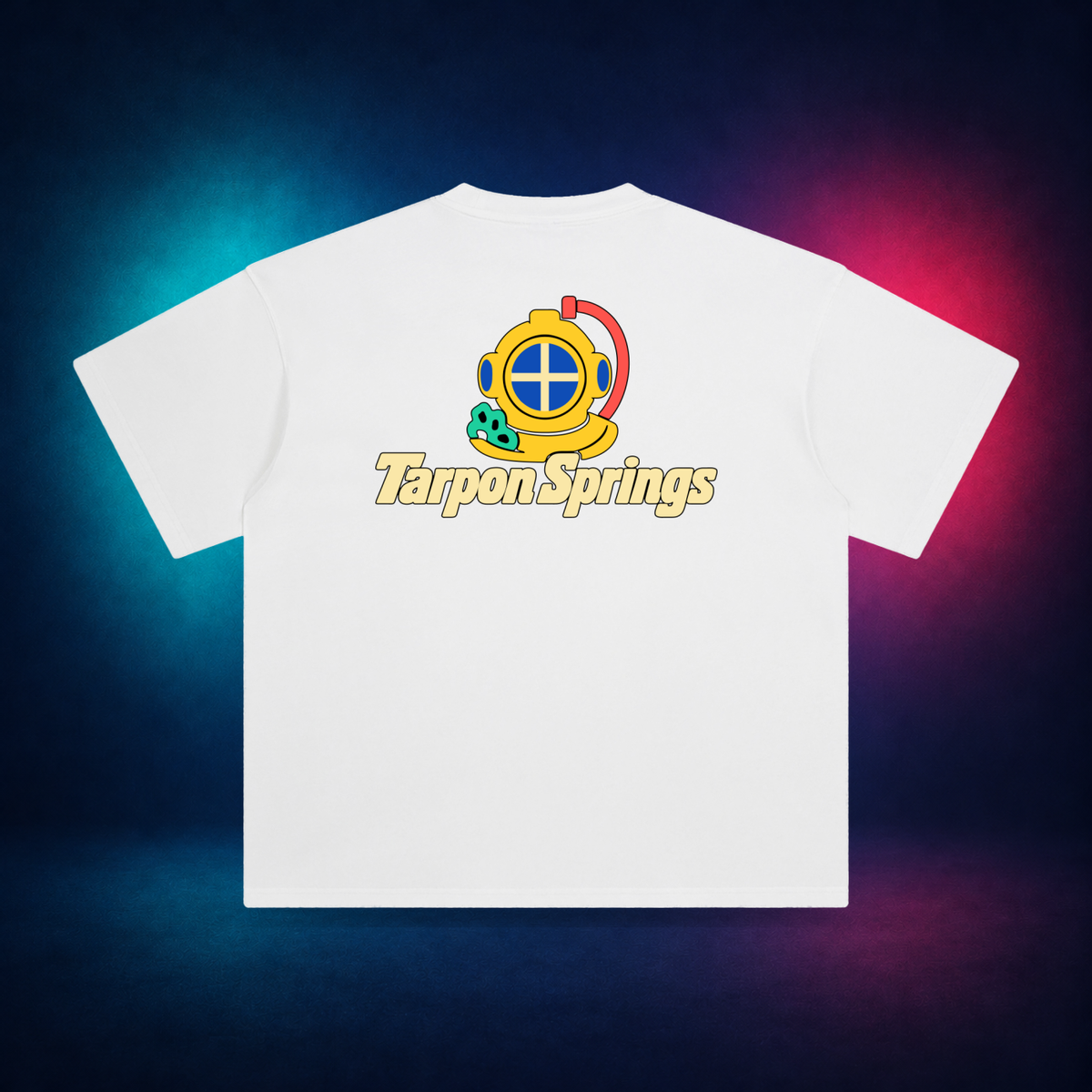 Tarpon Springs — White — large back print | Vision Neon midnight studio