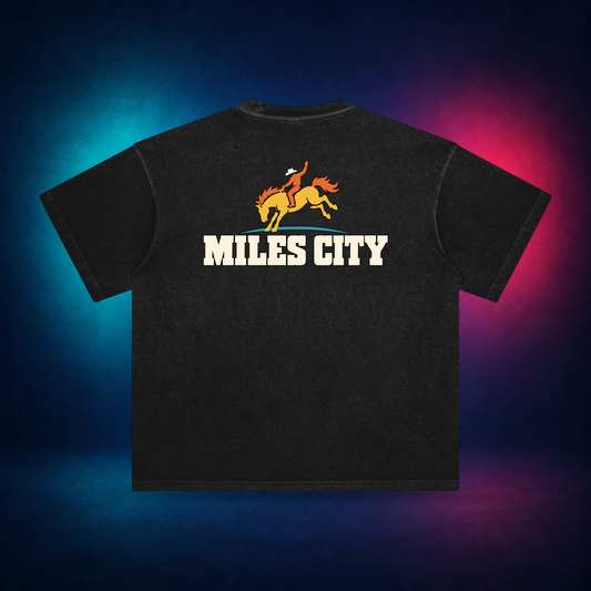 Miles City — Retro Black — large back print | Vision Neon midnight studio