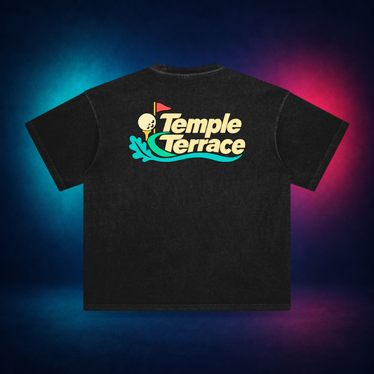 Temple Terrace — Retro Black — large back print | Vision Neon midnight studio