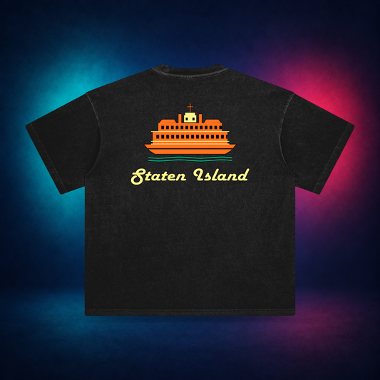 Staten Island — Retro Black — large back print | Vision Neon midnight studio