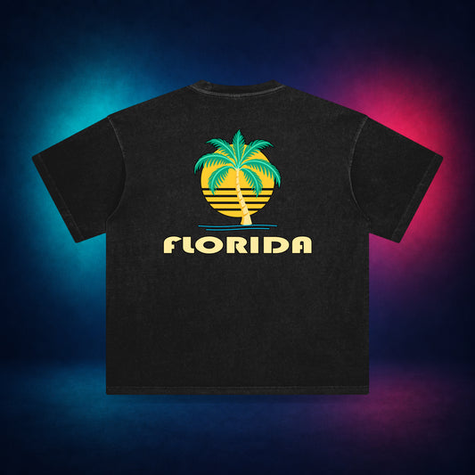 Florida Golden Palm — Retro Black — back only print | Vision Neon midnight studio
