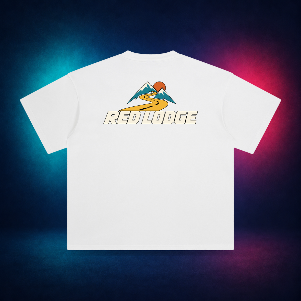 Red Lodge — White — large back print | Vision Neon midnight studio