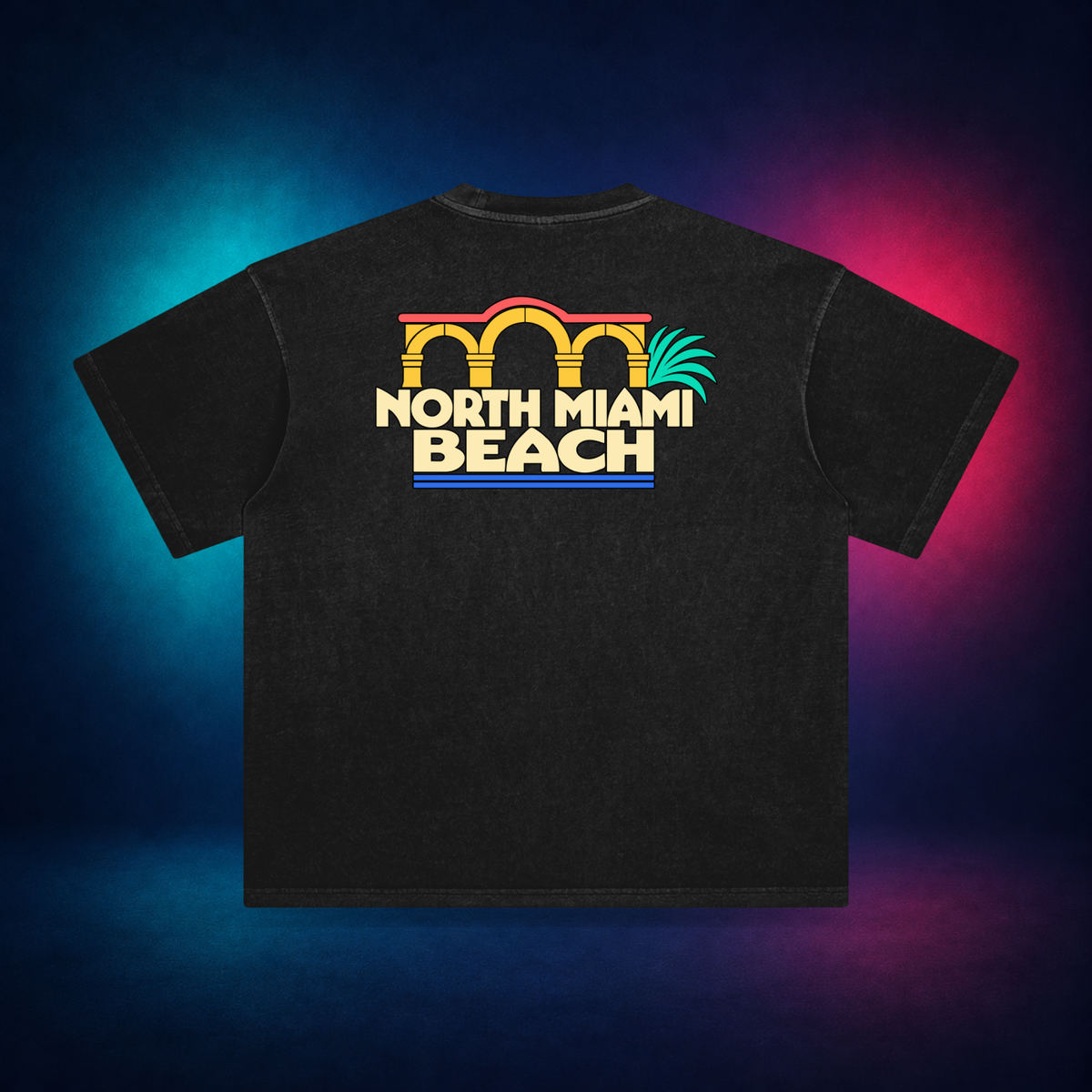 North Miami Beach — Retro Black — large back print | Vision Neon midnight studio