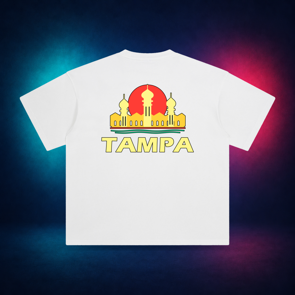 Tampa — White — large back print | Vision Neon midnight studio