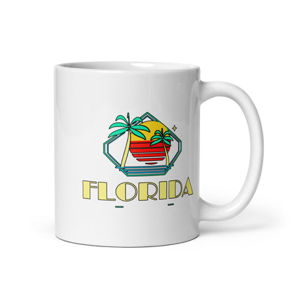 Florida Palm Sunset — White mug, 11 oz, logo on both sides