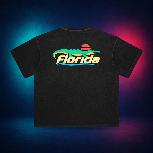 Florida Alligator — Retro Black — back only print | Vision Neon midnight studio