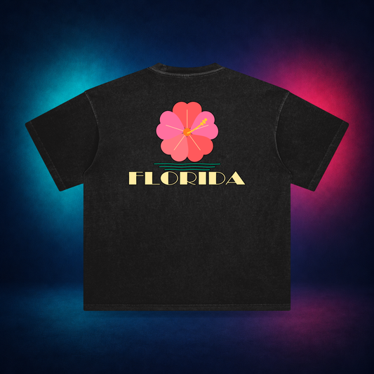 Florida Hibiscus — Retro Black — back only print | Vision Neon midnight studio