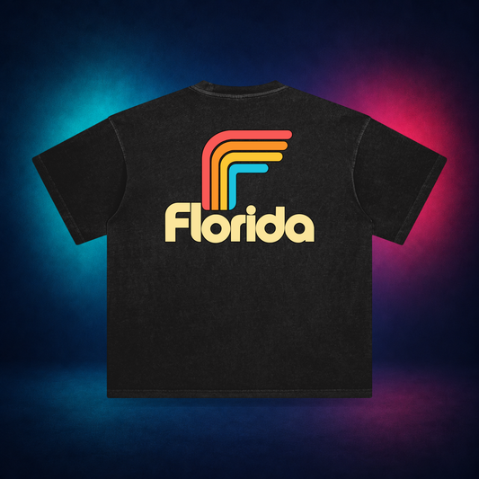 Florida Rainbow F — Retro Black — back only print | Vision Neon midnight studio