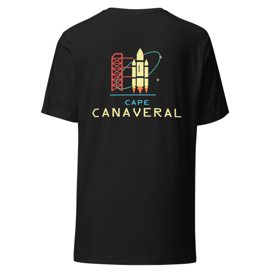 Cape Canaveral city shirt in Vintage Black, back view showing the main city design