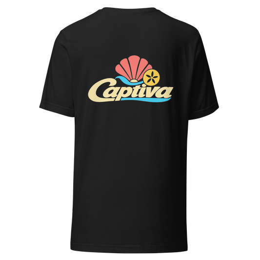 Captiva city shirt in Vintage Black, back view showing the main city design