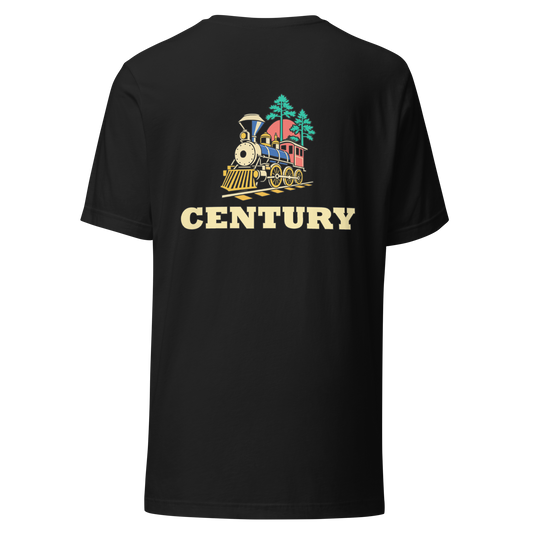 Century city shirt in Vintage Black, back view showing the main city design