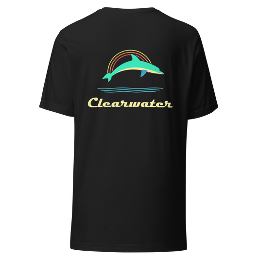 Clearwater city shirt in Vintage Black, back view showing the main city design