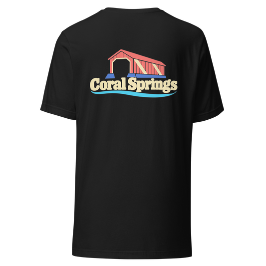 Coral Springs city shirt in Vintage Black, back view showing the main city design