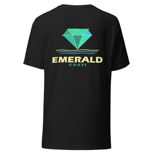 Emerald Coast city shirt in Vintage Black, back view showing the main city design