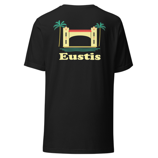 Eustis city shirt in Vintage Black, back view showing the main city design