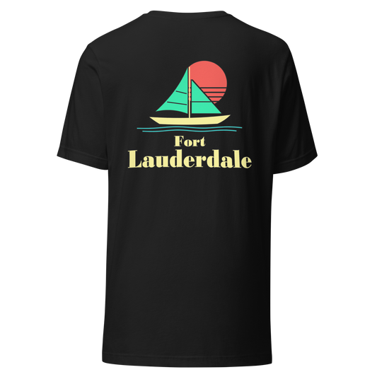 Ft. Lauderdale city shirt in Vintage Black, back view showing the main city design