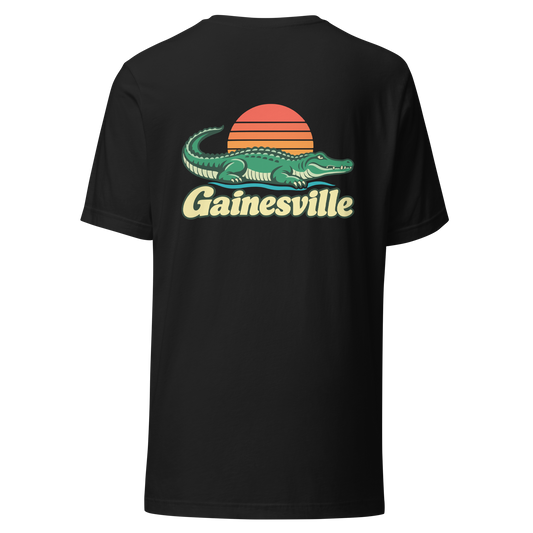 Gainesville city shirt in Vintage Black, back view showing the main city design