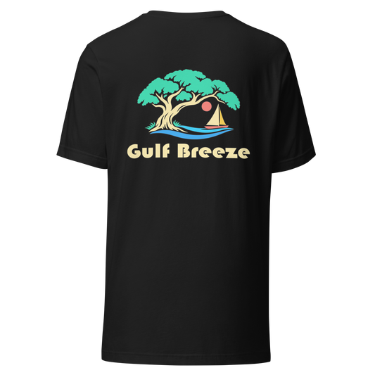 Gulf Breeze city shirt in Vintage Black, back view showing the main city design