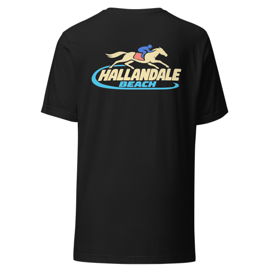 Hallandale Beach city shirt in Vintage Black, back view showing the main city design