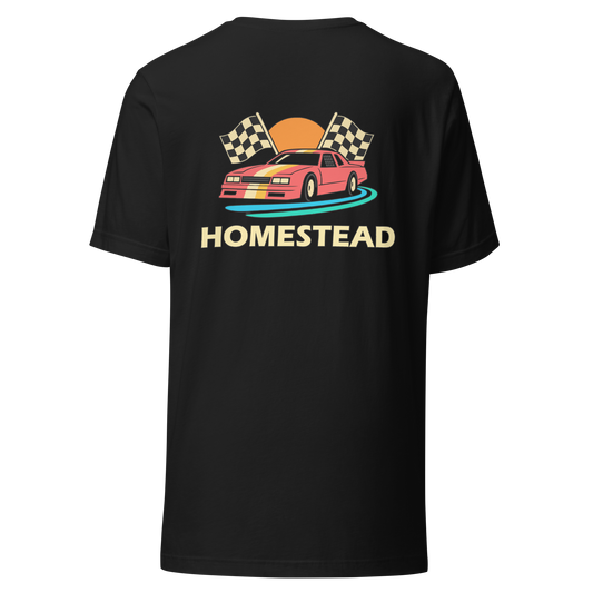 Homestead city shirt in Vintage Black, back view showing the main city design