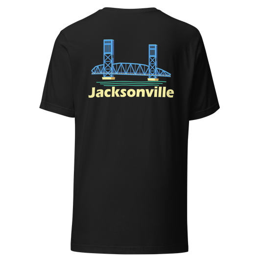 Jacksonville city shirt in Vintage Black, back view showing the main city design