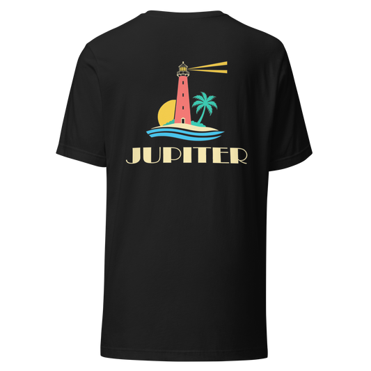 Jupiter city shirt in Vintage Black, back view showing the main city design