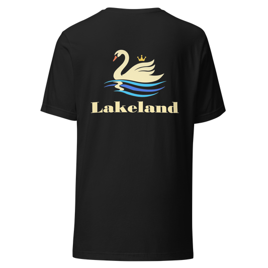 Lakeland city shirt in Vintage Black, back view showing the main city design
