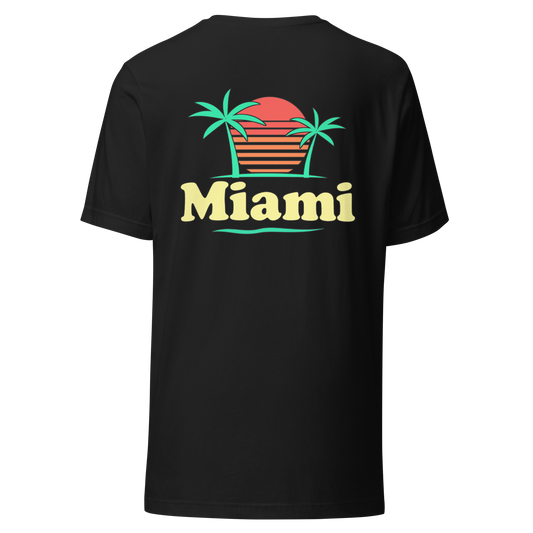 Miami city shirt in Vintage Black, back view showing the main city design