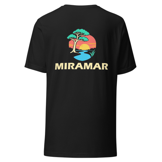 Miramar city shirt in Vintage Black, back view showing the main city design