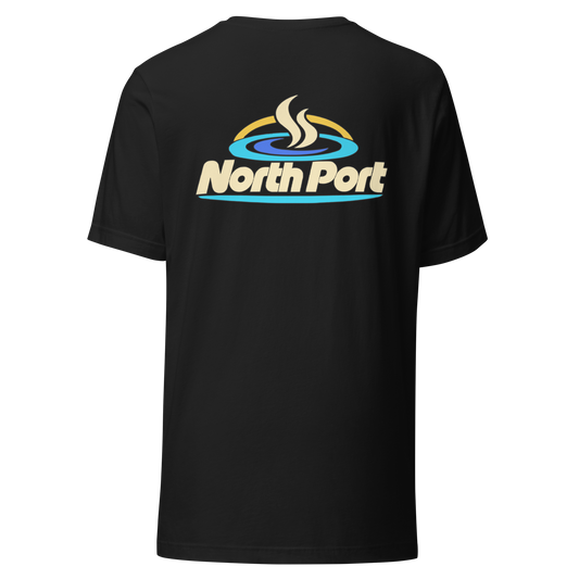 North Port city shirt in Vintage Black, back view showing the main city design