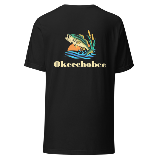 Okeechobee city shirt in Vintage Black, back view showing the main city design