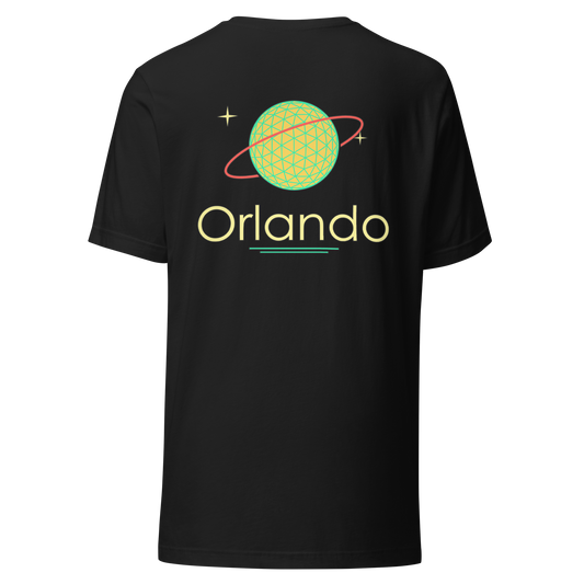 Orlando city shirt in Vintage Black, back view showing the main city design