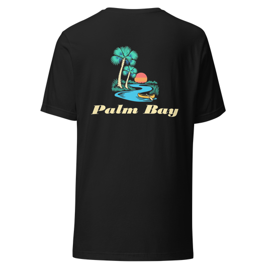Palm Bay city shirt in Vintage Black, back view showing the main city design