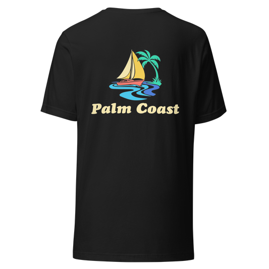 Palm Coast city shirt in Vintage Black, back view showing the main city design