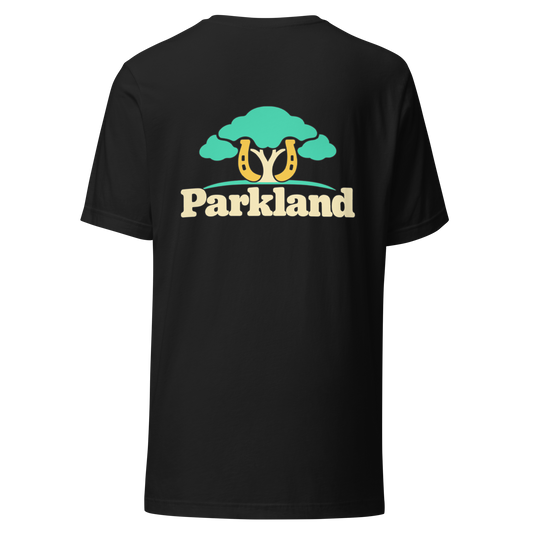 Parkland city shirt in Vintage Black, back view showing the main city design