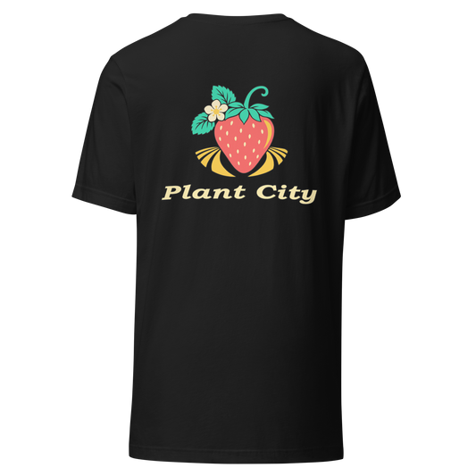 Plant City city shirt in Vintage Black, back view showing the main city design