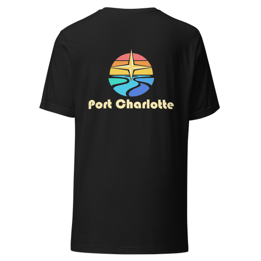 Port Charlotte city shirt in Vintage Black, back view showing the main city design