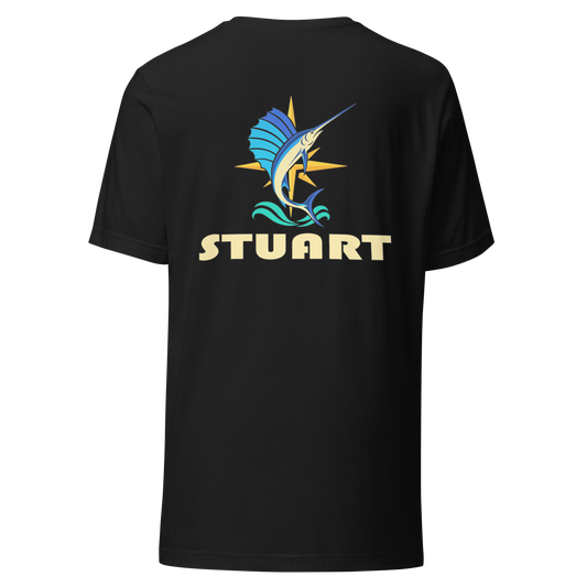 Stuart city shirt in Vintage Black, back view showing the main city design