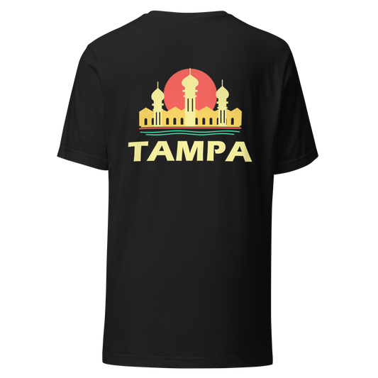 Tampa city shirt in Vintage Black, back view showing the main city design