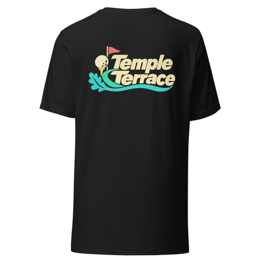 Temple Terrace city shirt in Vintage Black, back view showing the main city design