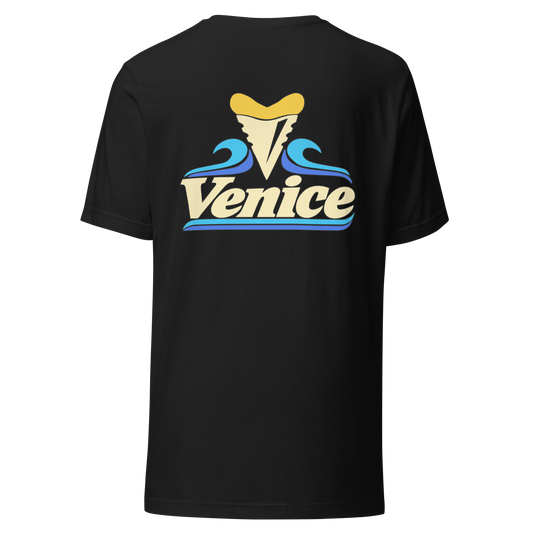 Venice city shirt in Vintage Black, back view showing the main city design
