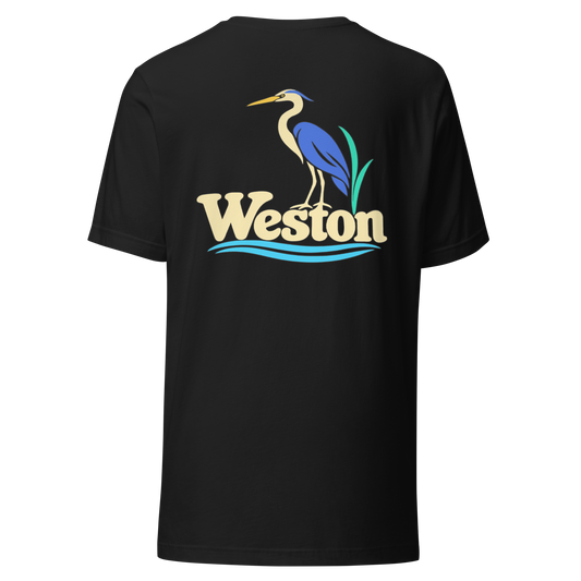 Weston city shirt in Vintage Black, back view showing the main city design