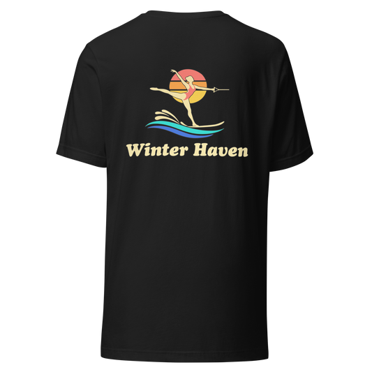 Winter Haven city shirt in Vintage Black, back view showing the main city design