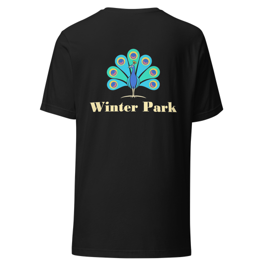 Winter Park city shirt in Vintage Black, back view showing the main city design