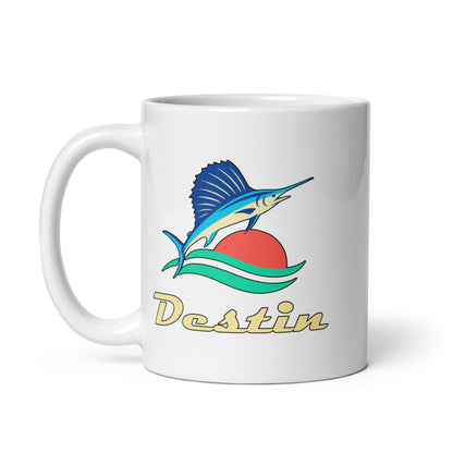 Destin — White mug, 11 oz, left side, logo on both sides