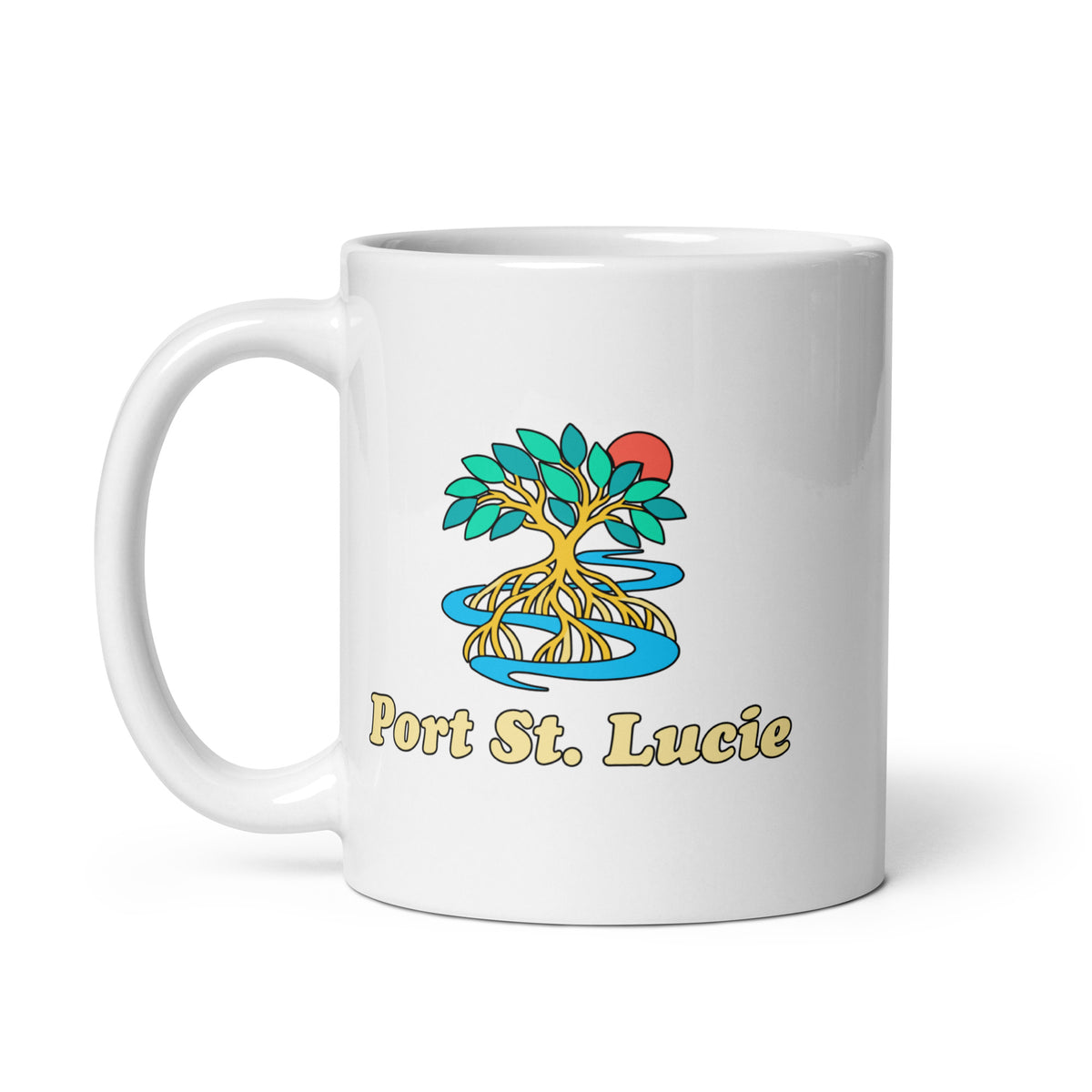 Port St. Lucie — White mug, 11 oz, left side, logo on both sides
